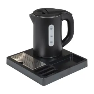 Bollitore elettrico in acciaio nero con vassoio